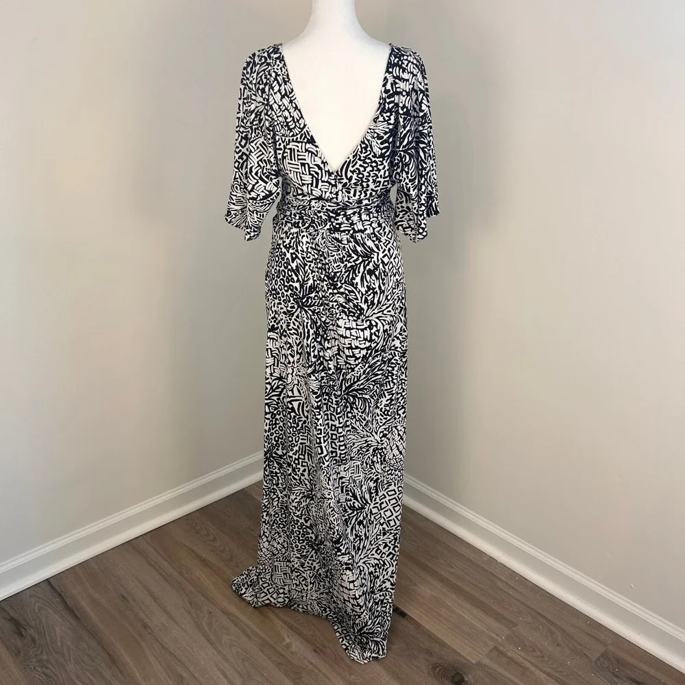 Lilly Pulitzer Maxi Dress Womens Small Black White Abstract Surplice Resort Chic - Picture 5 of 13
